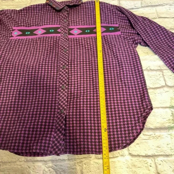 Vintage Hang Ten Southwest Houndstooth Button Front Shirt Size Large 80s/90s - Picture 4 of 12